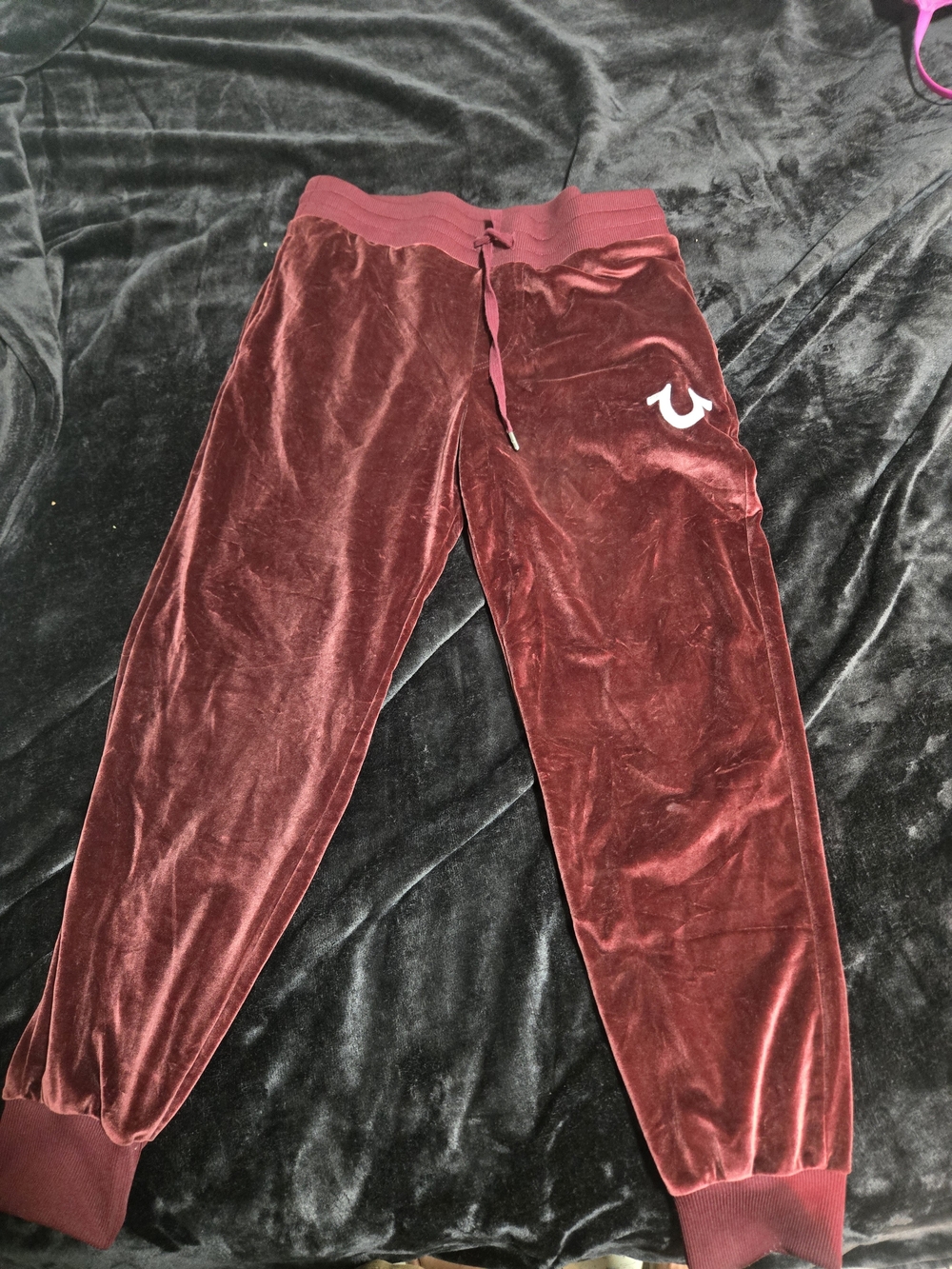True Religion Maroon Velour Joggers with Logo